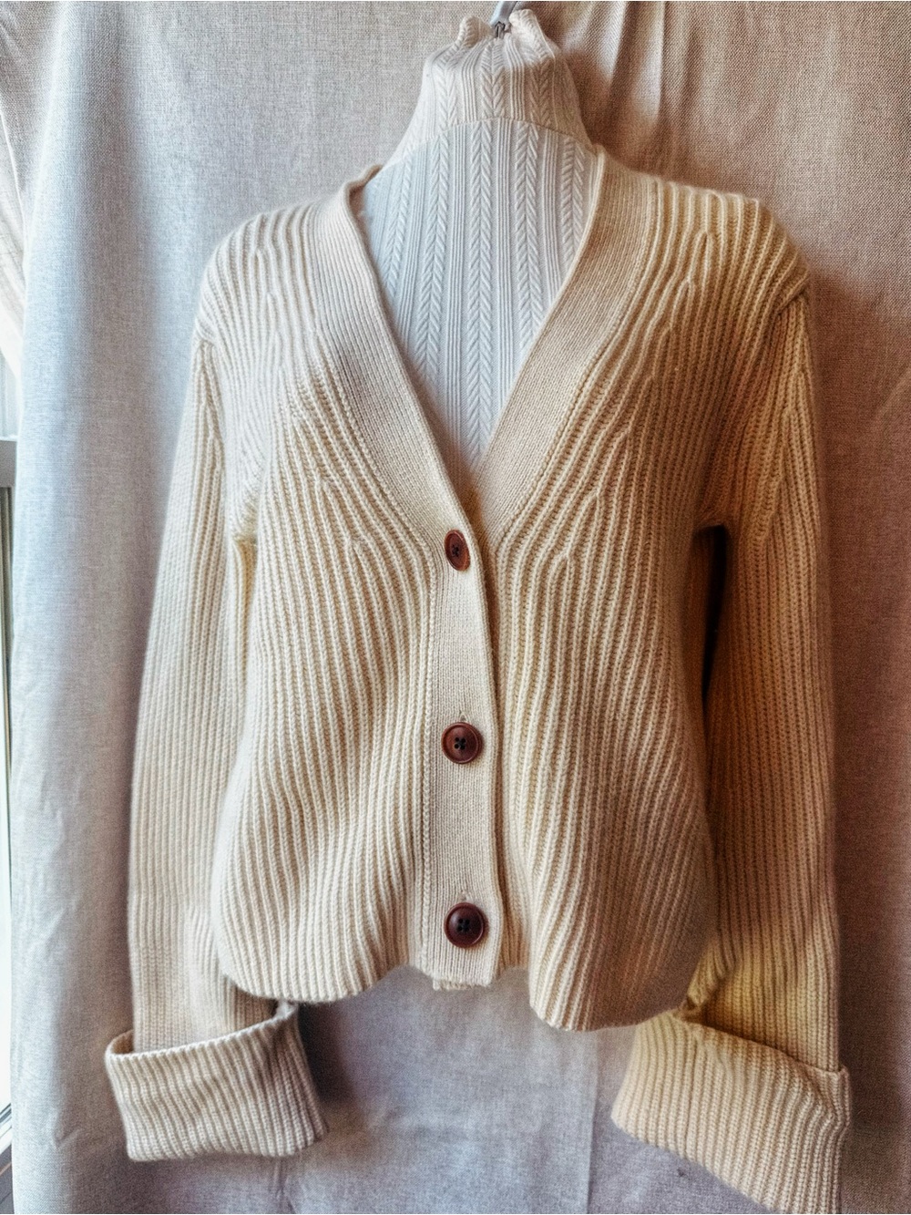 🤍 Banana Republic Ivory Cashmere Merino Rib Knit Cardigan S